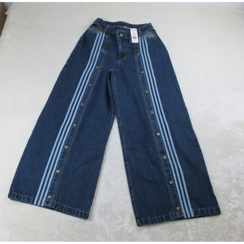 NEW Adidas x Ivy Park Pants Womens Large Blue Denim Snap Jeans Wide Leg Beyonce - Picture 2 of 13